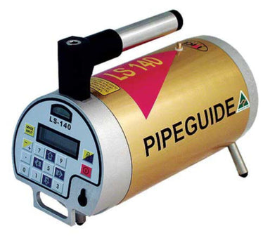 Pipe guide tool with digital display and 'PIPEGUIDE' branding on a white background